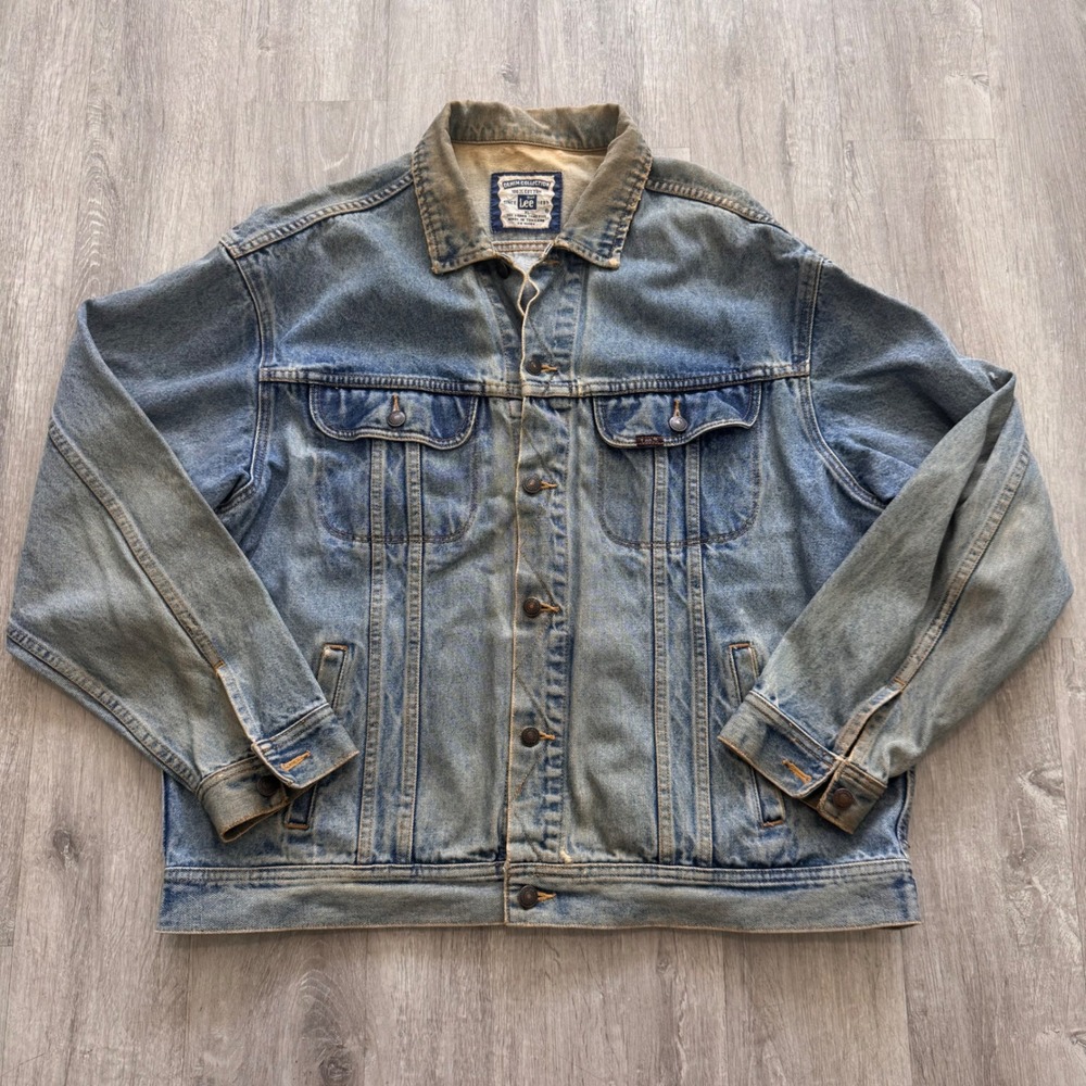 Vintage Lee Denim Collection Hawaii Map Embroidered Trucker Jacket Blue XL